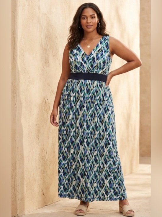 Merona Dresses & Skirts - Merona Plus Size 1 V-Neck Abstract Maxi Dress - Gently Used